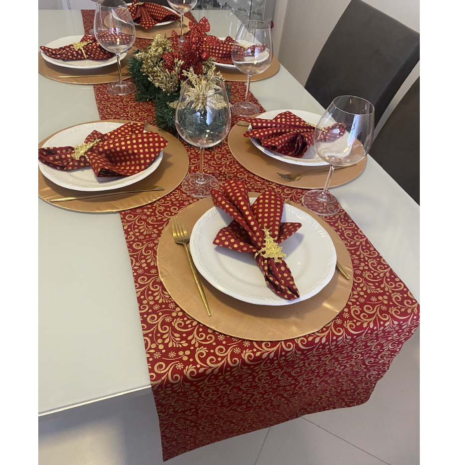 Trilho de mesa dourado com vermelho (caminho para mesa em tricoline 100% algodão cor vermelha) 1,80 m x 0,40