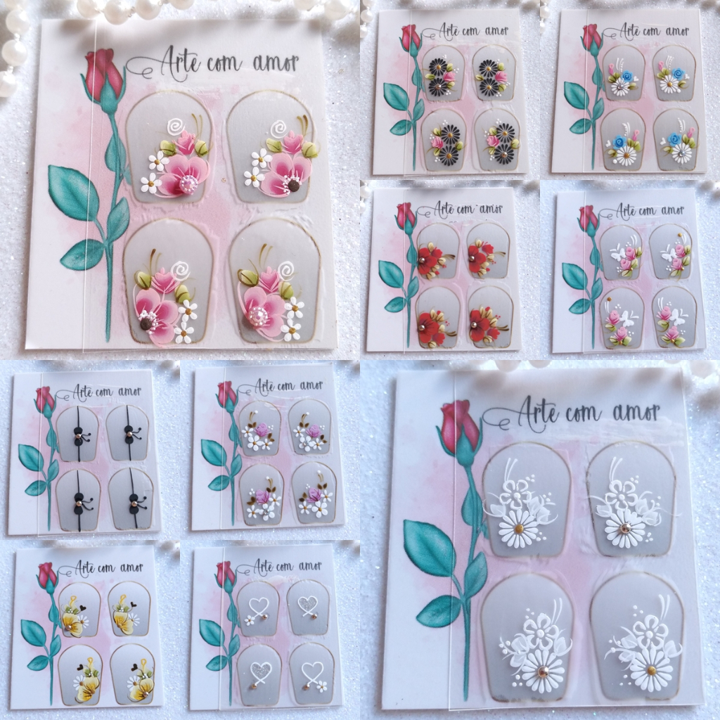 Kit 10 Cartelas,ESCOLHA, Adesivos De Unhas Artesanais/Feito a Mão ...
