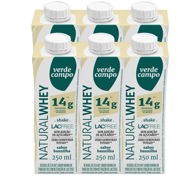 Shake Natural Whey Verde Campo Baunilha 250Ml – Pack C/6Un