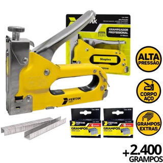 Grampeador Tapeceiro 4-14mm + 2.400 Grampos - Alta Pressão Ferramenta Profissional Fertak