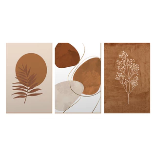 Trio de Quadros parede bonita Bege Formas Boho Abstrato Ramos minimalistas