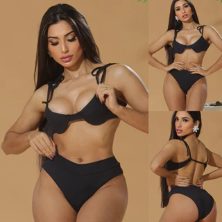 Biquíni Moda Praia Vintage Sutiã Retrô com Calcinha Hot Pant