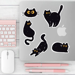 Kit 5 Adesivos Miau Gatinhos Pretos Fofinhos / Stickers Miau Black Cat