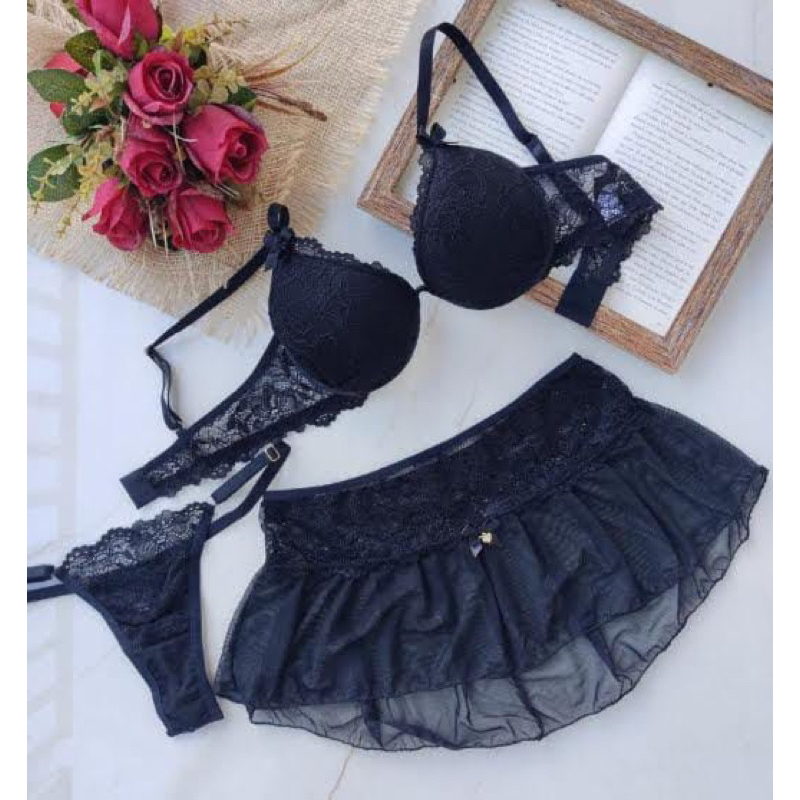 Conjunto Top e Calcinha Blogueirinha TikTok Feminino Lingerie Sensual Sexy