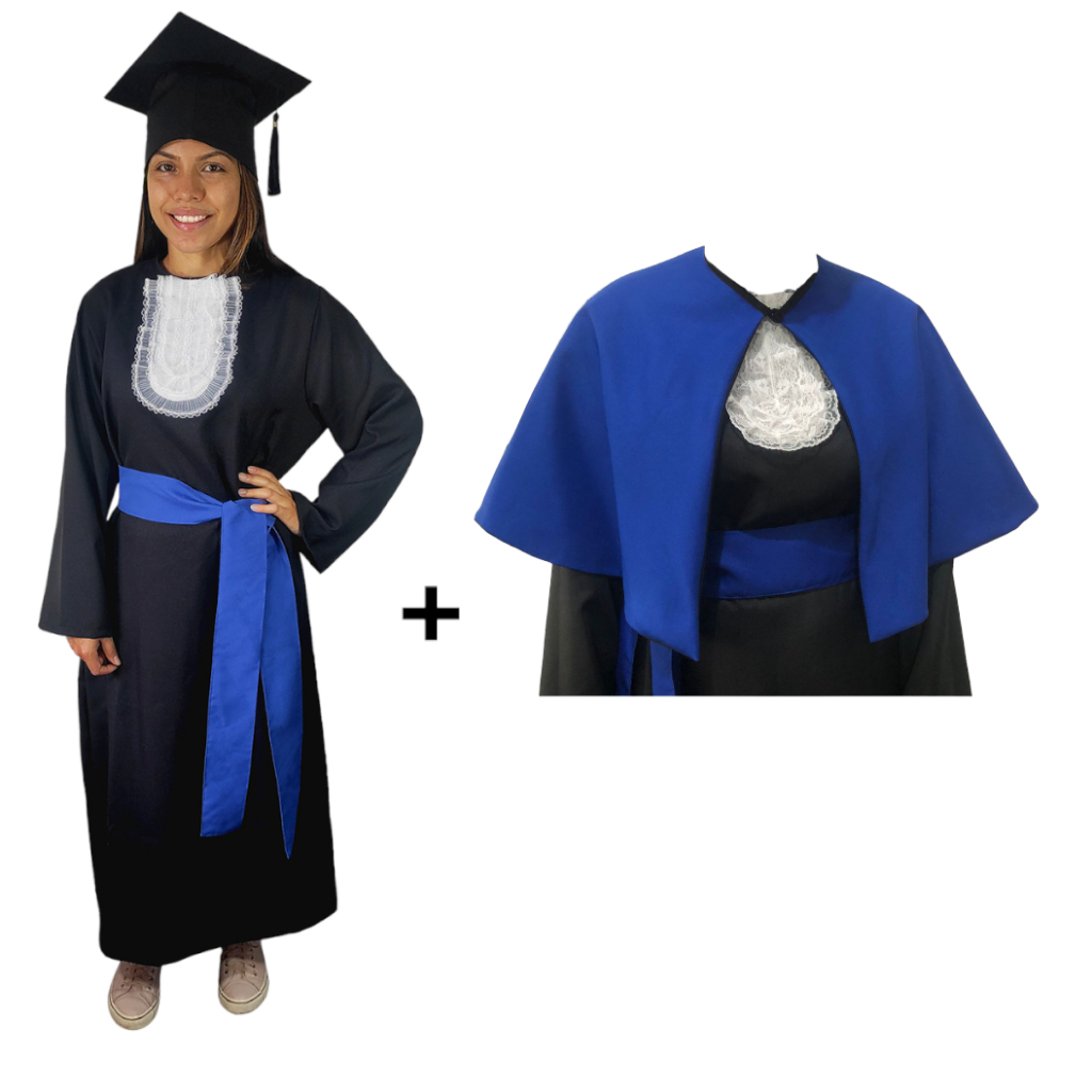 Conjunto Beca Formatura Preto + Capelo + Jabô + Faixa + Capa Ombro ...