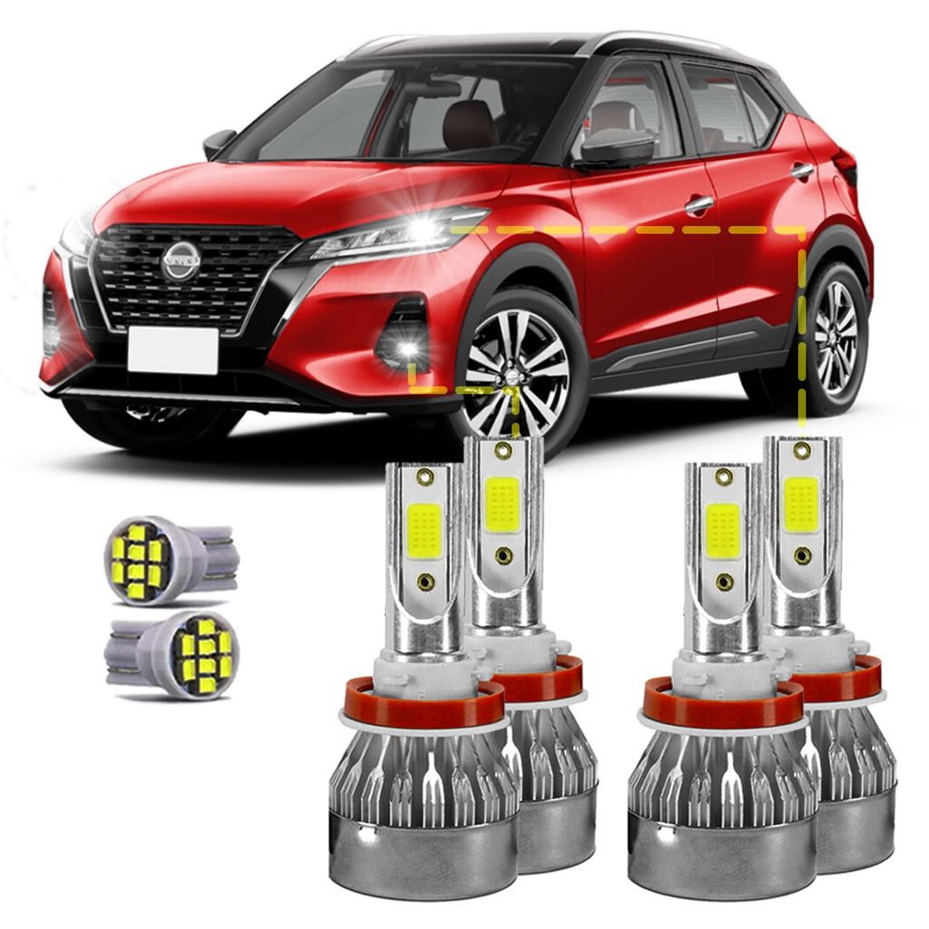 Kit Ultra Led Nissan Kicks 2016/22 22000lm 6500k Alto/Milha