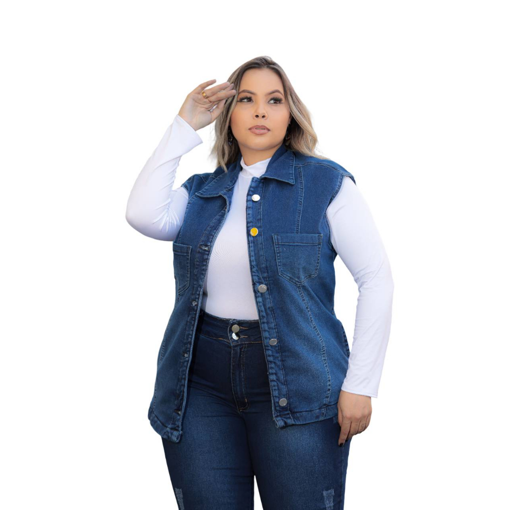 Colete jeans feminino store grande