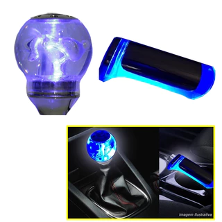 Kit de Manopla Bola De Câmbio E Freio De Mão Com Led Azul Sport