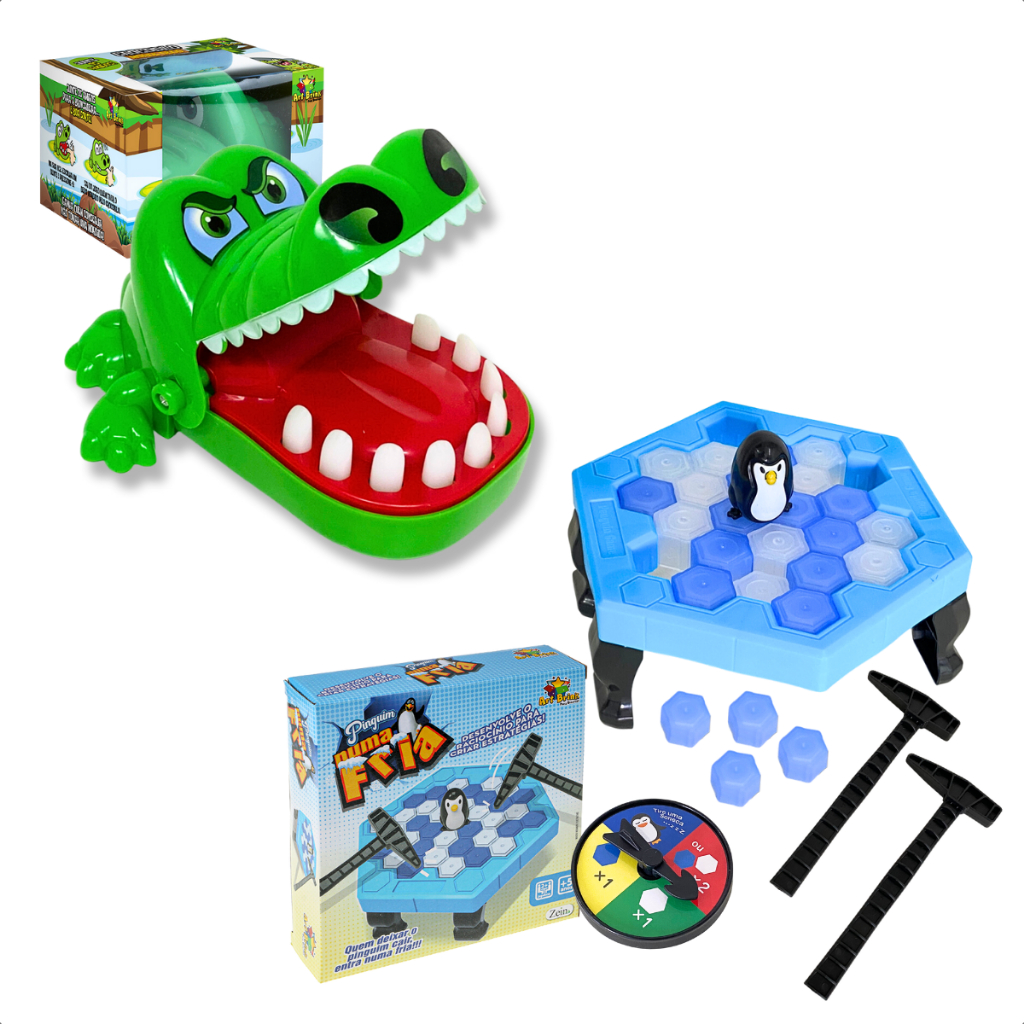 Kit Jogo Pinguim Quebra Gelo + Jogo Croc Croc Crocodilo Dentista