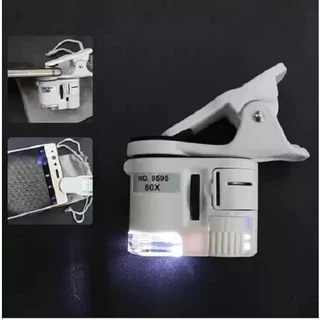 Mini Microscópio Lupa Portátil Aumenta 60X Detector De Moeda Universal Para Celular 9595W Luz LED Branca