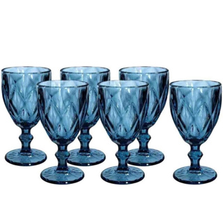 Conjunto de Taça Diamante bico de Jaca Azul com 6 Taças