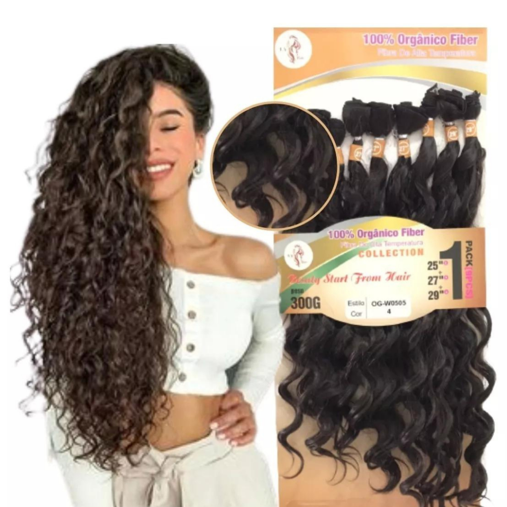 Cabelo 100% Orgânico Fy Hair Cacheado 9Telas 75cm 300gramas.