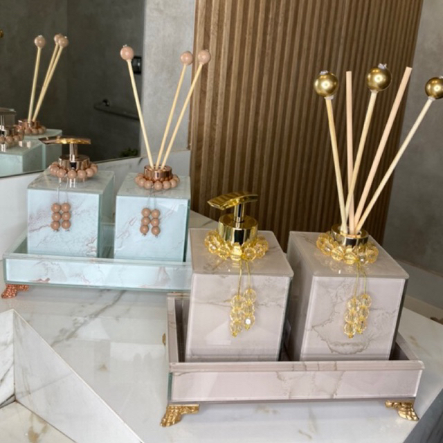 KIT COMPLETO PARA LAVABO/BANHEIRO EFEITO MÁRMORE - VÁRIAS CORES