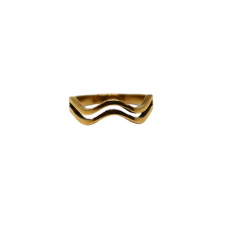 Anel Ondulado Feminino de Aço Inoxidável Dourado Delicado