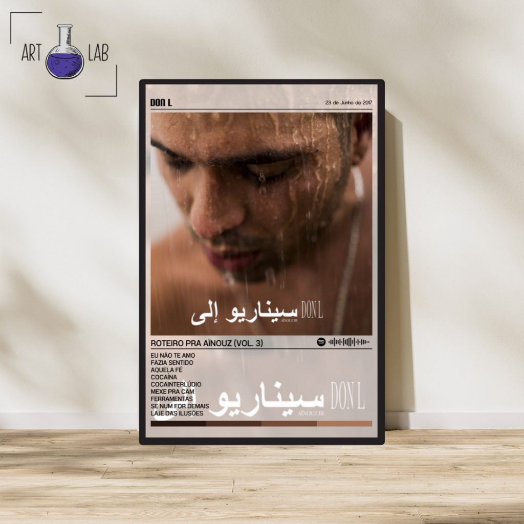 Quadro decorativo álbum Spotify Don L Roteiro Pra Aïnouz Vol 3 moldura e vidro