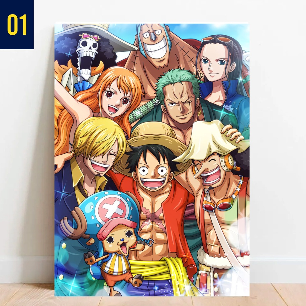 Quadro Luffy Gear 5 One Piece Anime com Moldura e Vidro A4