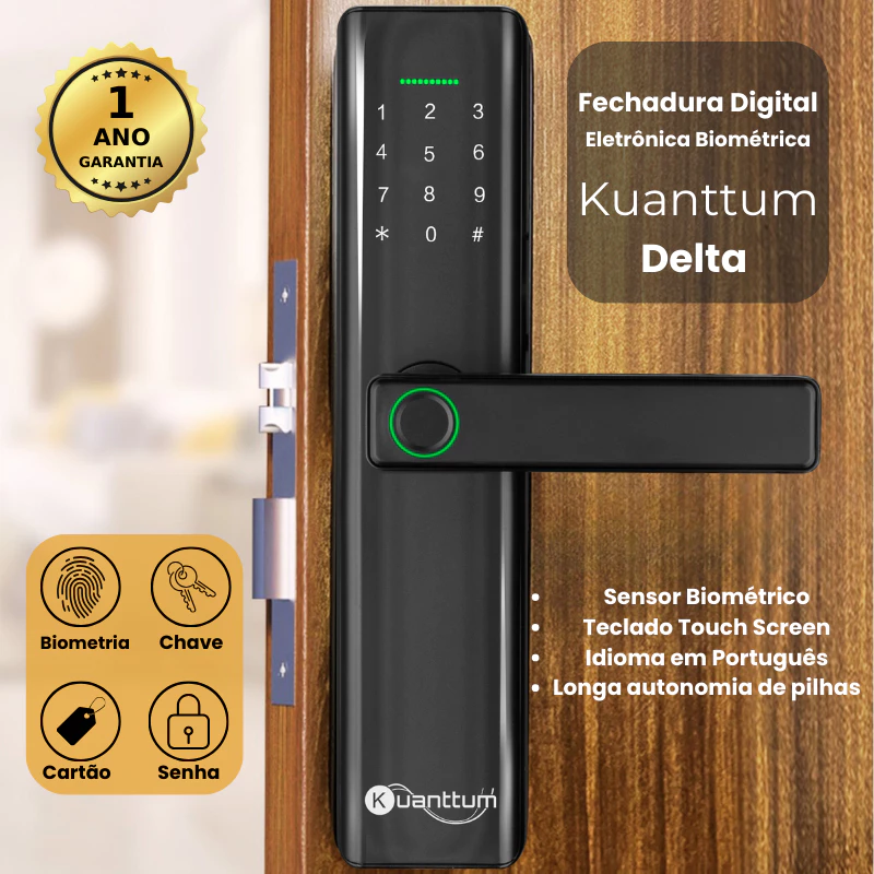 Fechadura Eletrônica Digital Biométrica Senha Touch Cartão Tag Kuanttum Delta