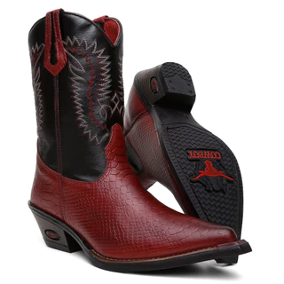 BOTA CAWBOY COUNTRY MASCULINA EM COURO BORDADA BICO FINO
