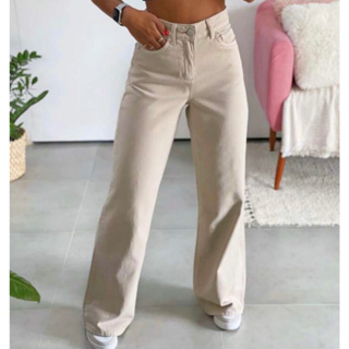 Calça Jeans Feminina Pantalona Wide Leg Preta Lisa