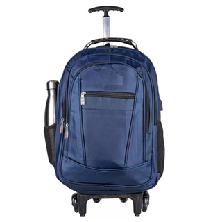 Mochila Bolsa De Rodinhas Couro Unissex Resistente Impermeável Trabalho Faculdade Azul