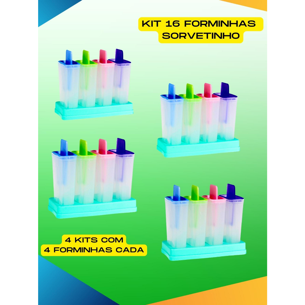 Forma Picole Kit 2 Unidades Com 8 Potes De 50 Ml B Sorvetinho Vários  Sabores Picoleteria Para Diversão Das Crianças no Verão