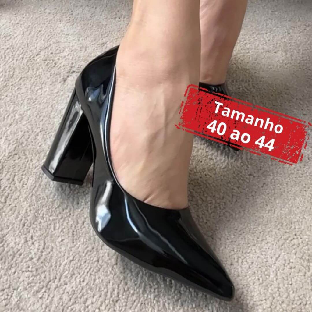 Scarpin Verniz Tamanho Especial 39 40 41 42 43 44 Grande Salto Grosso Médio
