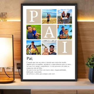 Quadro Pai - Personalizado Com Fotos e Moldura de Madeira