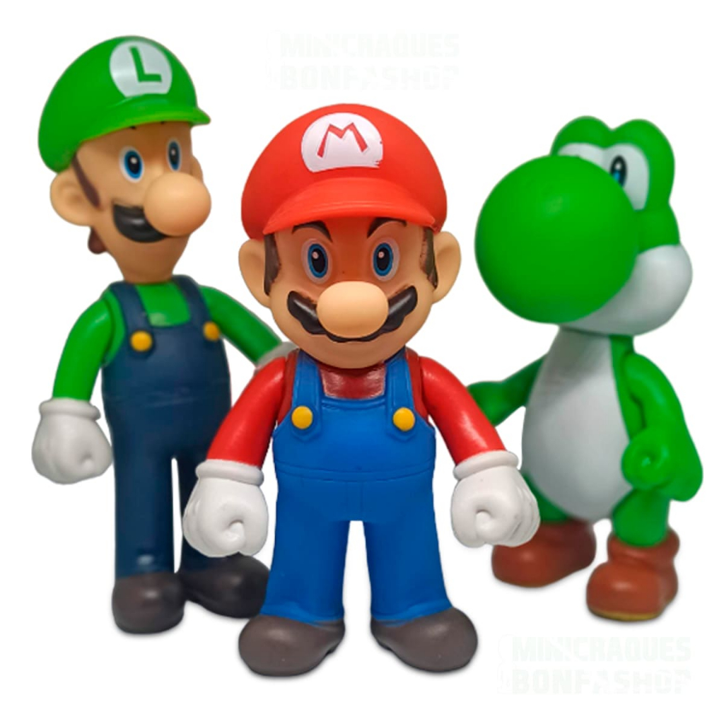 Kit 3 Bonecos Super Mario Bros, Luigi E Yoshi - 12cm Action Figure PVC