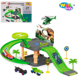 Monta Monta Garage Pista Estacionamento Estação Policial Bombeiro Dinossauro e Trator com Carrinho Possantes e Acessorios
