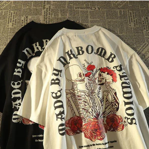 Camiseta Casal Esqueleto Rosas Amor Streetwear