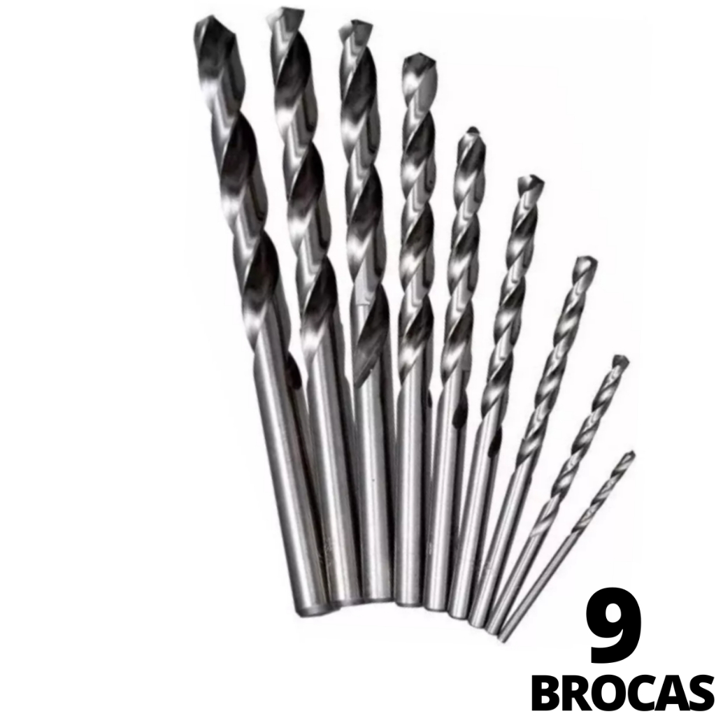 Kit 9 Broca Aço Rápido 2mm,3mm,4mm,5mm,6mm,7mm,8mm,9mm,10mm P/ Furar ...