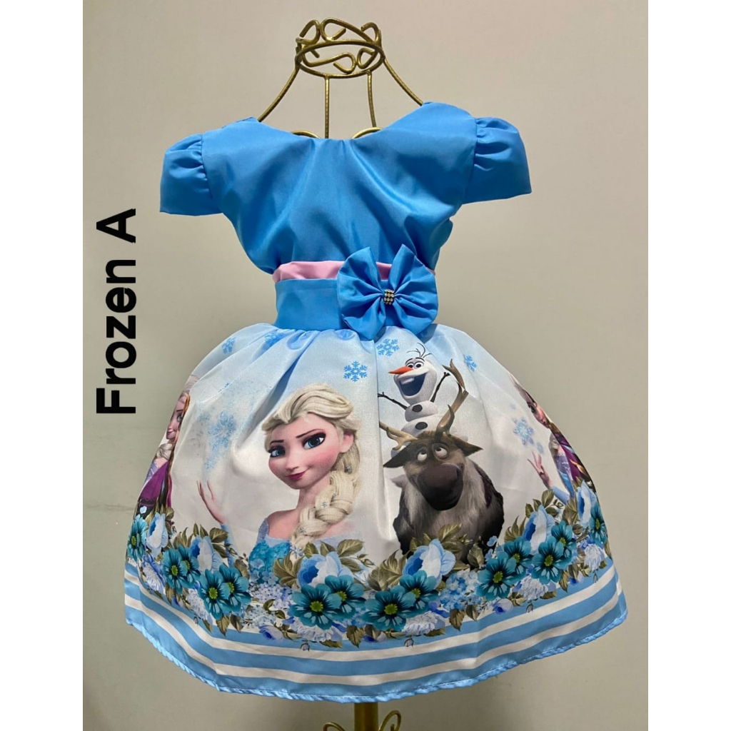 PROMOÇÃO Vestido Infantil Temático Personalizado Festa Frozen
