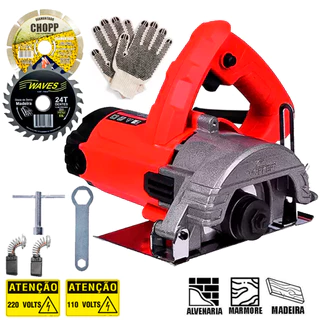 Serra Mármore Profissional 1300w Kit Com Acessórios Marcenaria Alvenaria Pedreiro