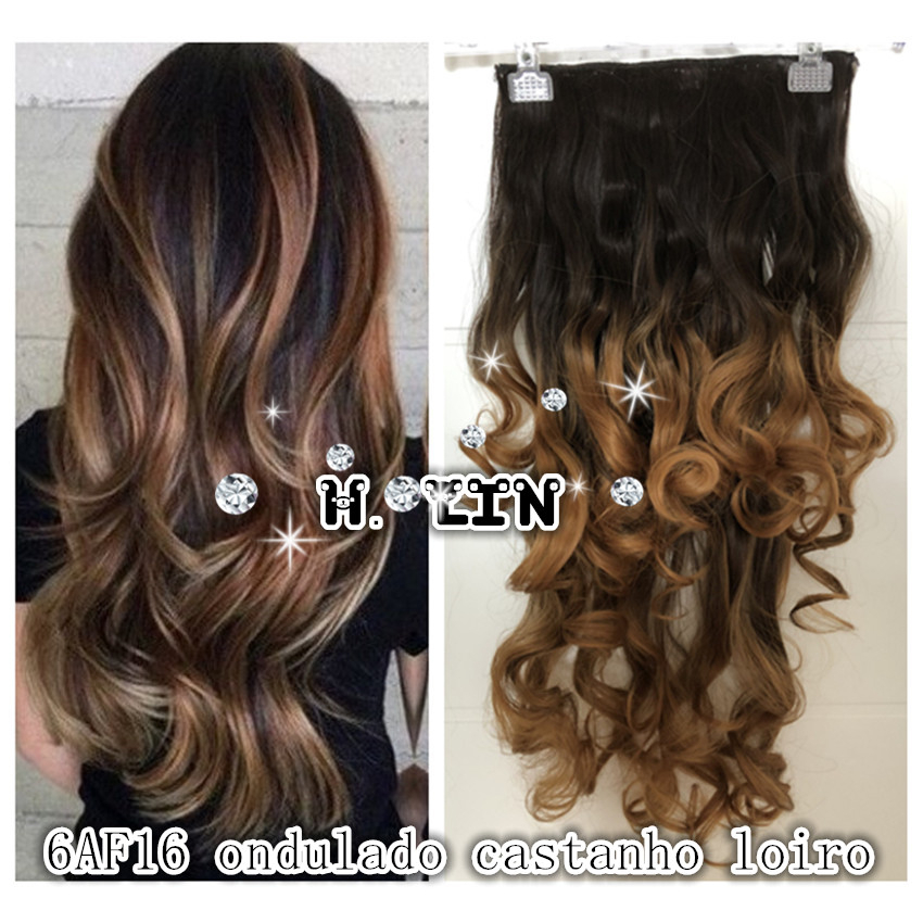 Aplique Mágico Cabelo fio Invisível Tiara cor 6AF16 castanho com ombre hair  loiro ondulado californiana