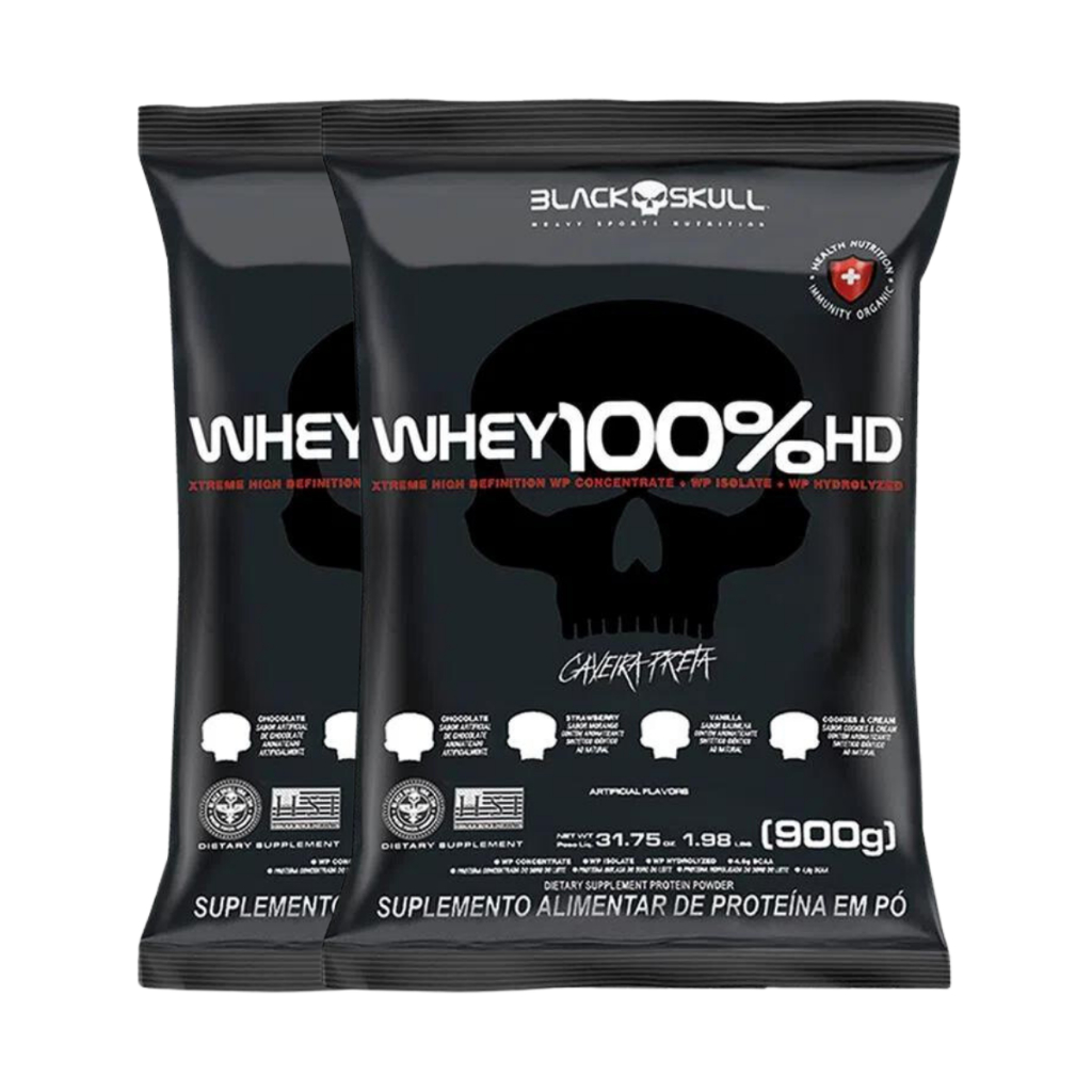 Kit 2x Whey 100% HD Whey Protein 900g Sabores - Black Skull