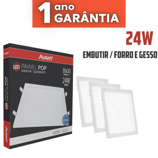 Kit 03 Painel Plafon Led Teto/Gesso Embutir 24w Quadrado Luz Fria 6500k Forte 30x30