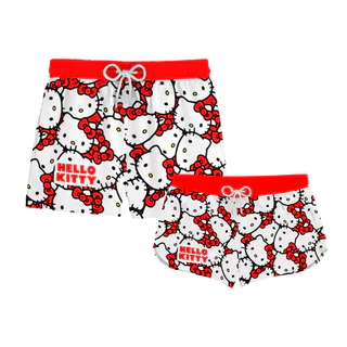 Kit Casal Short Praia Hello Kitty Gatinha Vermelho REF 0222