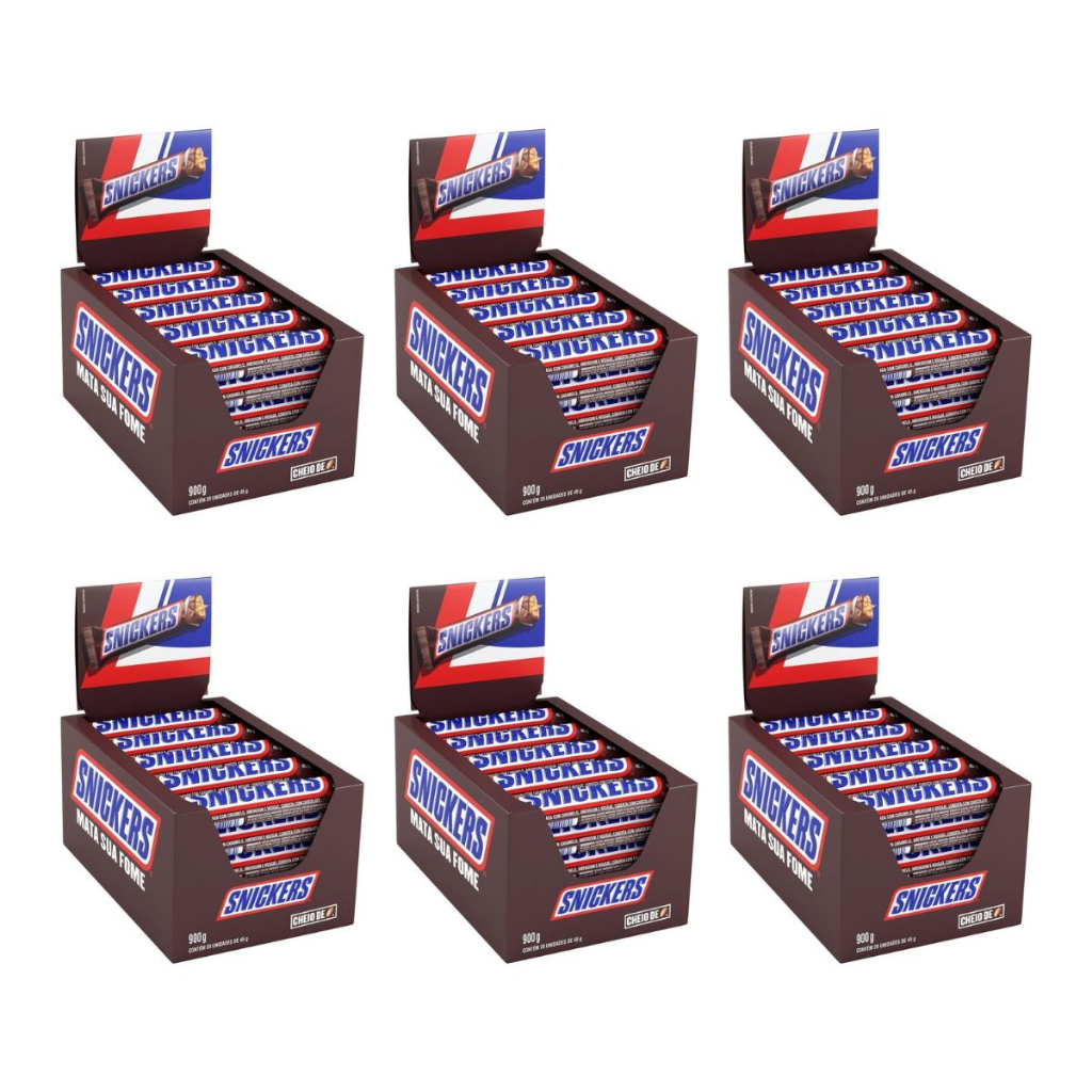 6 Caixas De Chocolate Snickers 20 Unidades De 45g 900g - Mars | Shopee ...