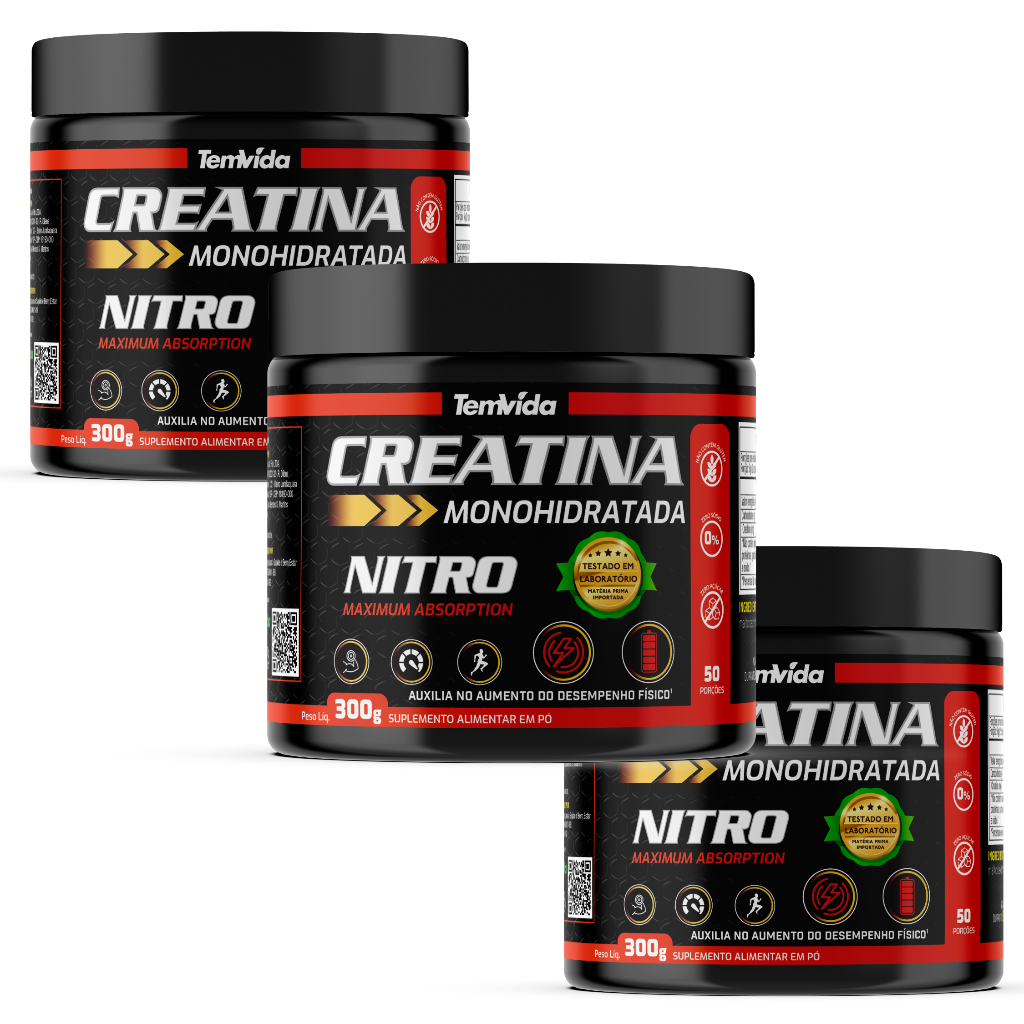 KIT 3 Creatina 300g NITRO 900g Tem Vida