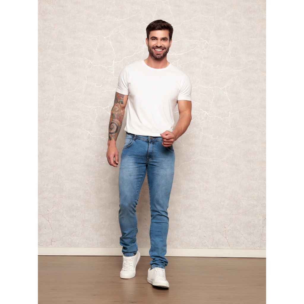 Calça Jeans Masculina Slim Fit com Elastano Qualidade Premium