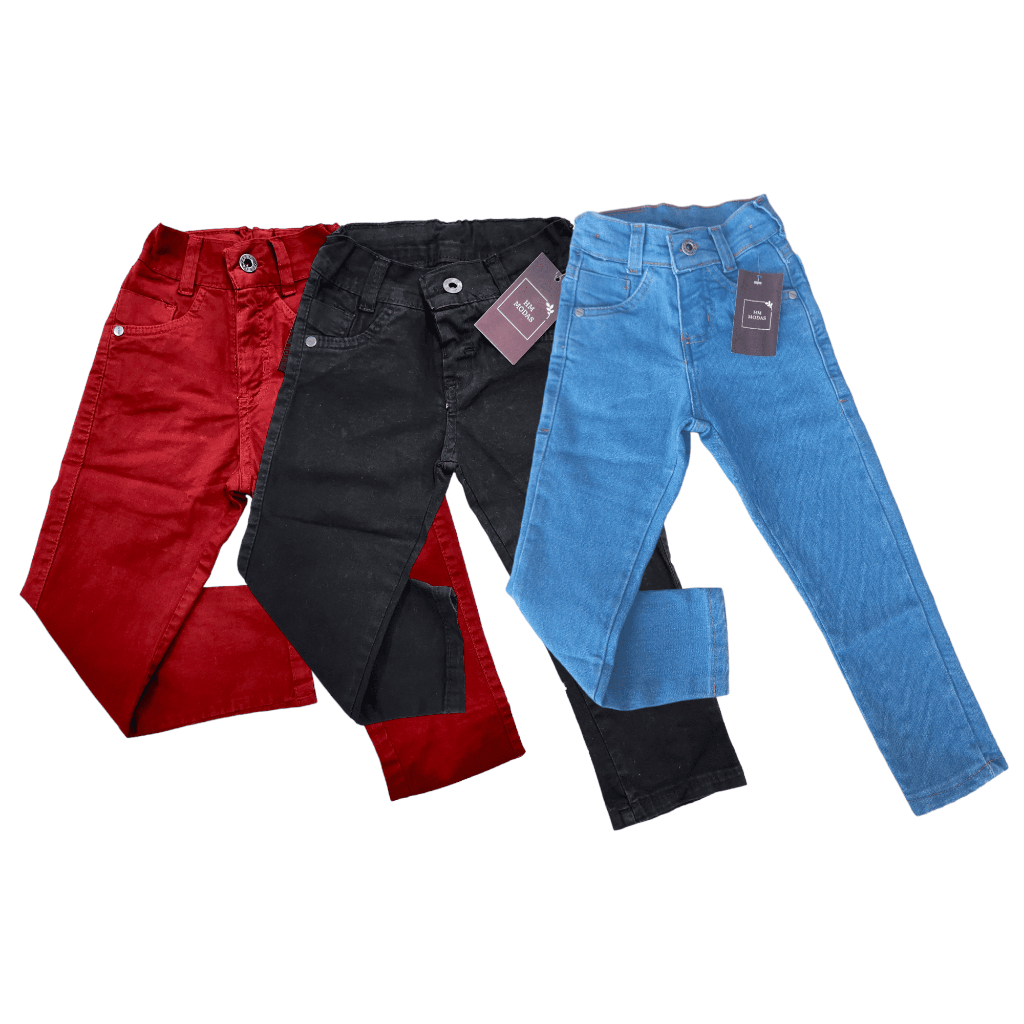 Kit Calças Infantil Menino Jeans Sarja Coloridas Diversos Cores