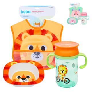 Kit Alimentação Infantil Copo 360 Babador Impermeável Bowl Tigela Bebê Buba Introdução Alimentar