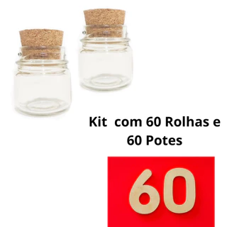 Potes De Vidros 40ml c/ Tampas Cortiça - 60 un
