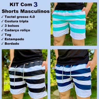 Kit 3 Short Bermuda Masculino Tactel Moda Praia Verão - Envio Rápido
