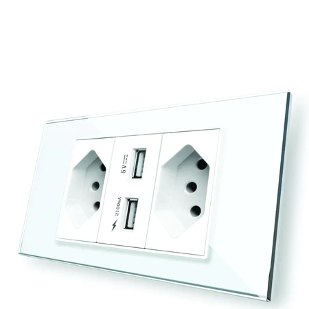 Tomada usb com painel de vidro temperado com dupla porta usb