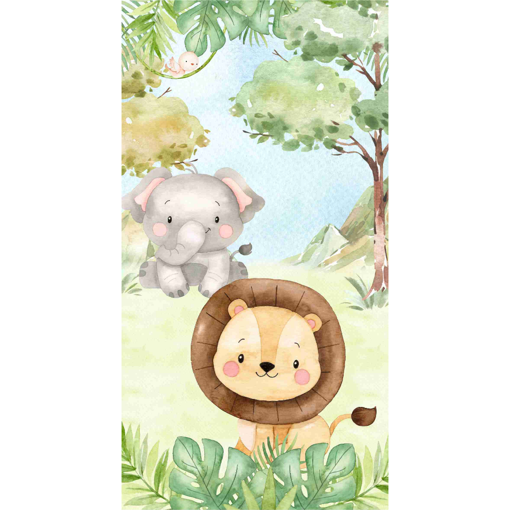 Painel Safari Cute Bichos Leão Elefantinho Baby Redondo Estampado em Tecido  Malha