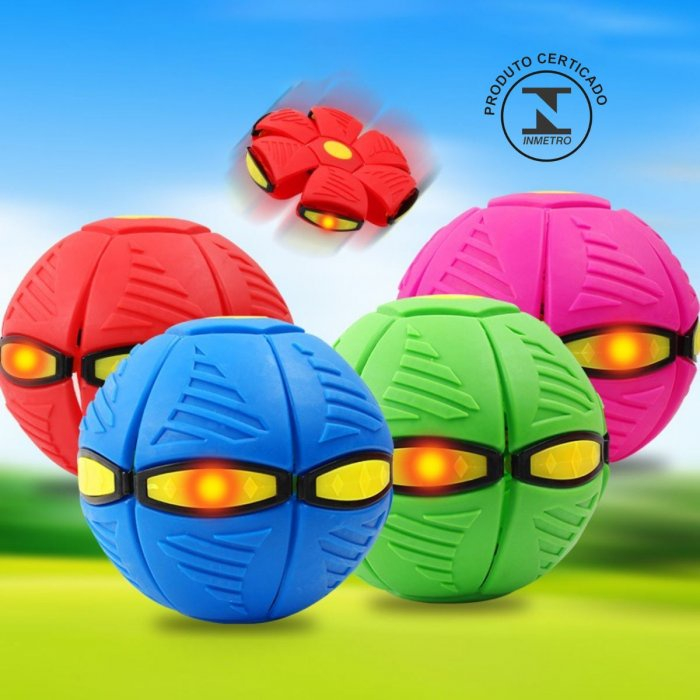 Brinquedo Bola Magica Voadora Disco Led Bumerangue Transforma Em Disco Voador