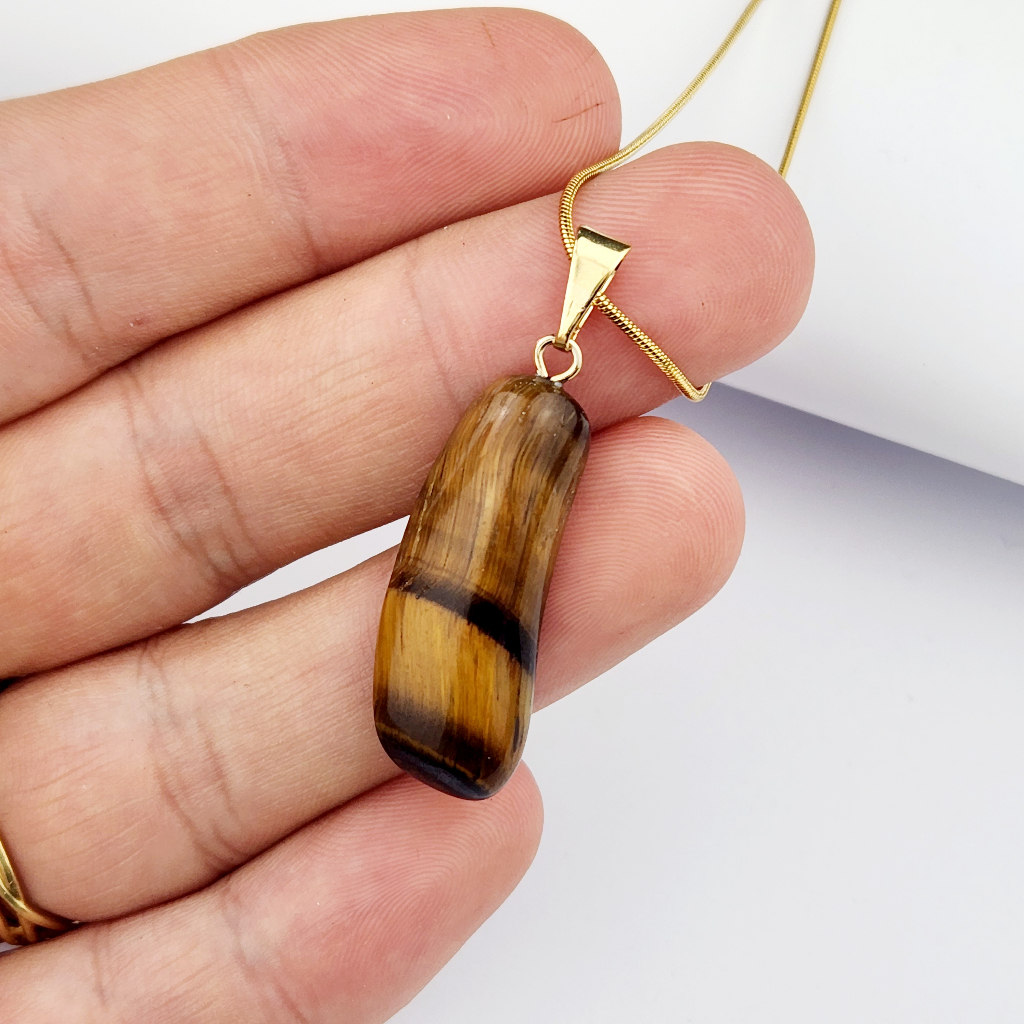 Colar de Olho de Tigre Natural Rolado Dourado | Shopee Brasil