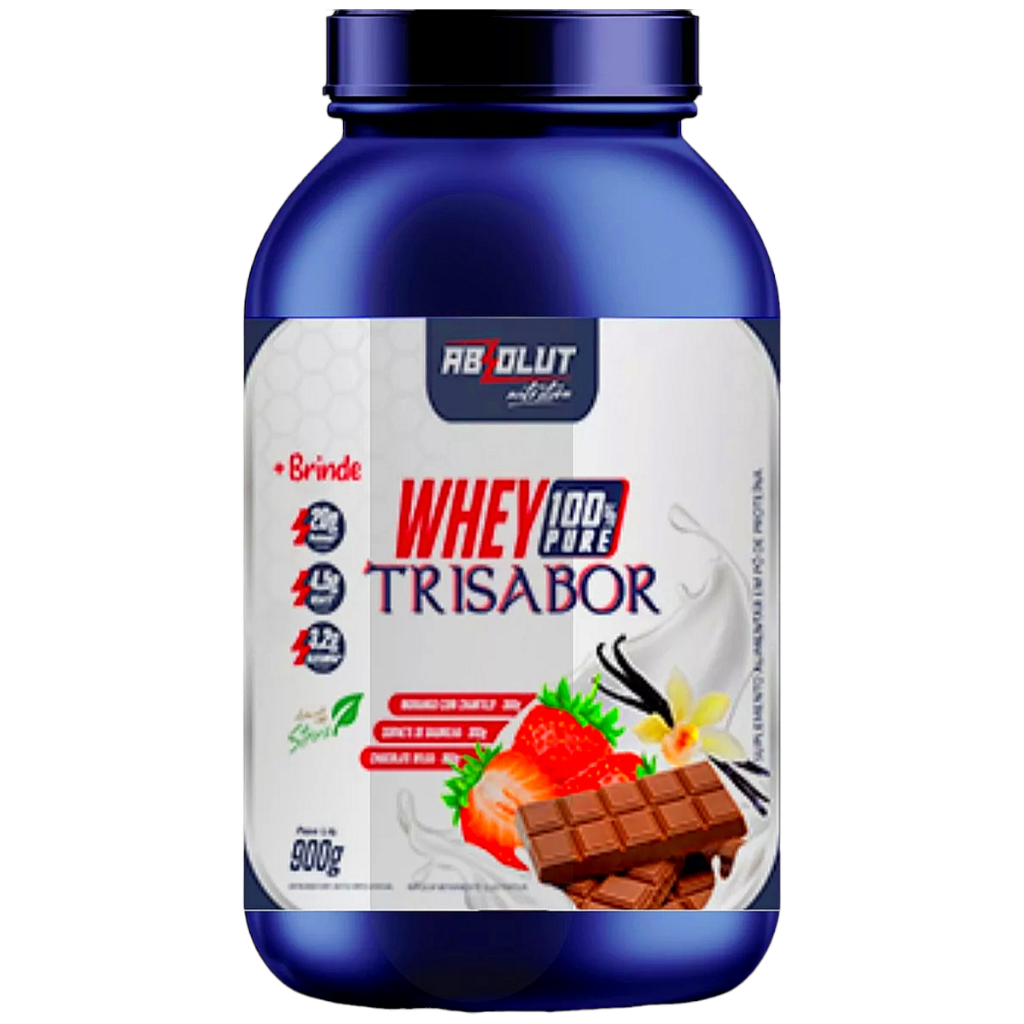 Whey Protein 100% Pure Trisabor Concentrado Absolut Nutrition 900g 20g Proteinas 4,5 Bcaa´s 3,2g Glutamina