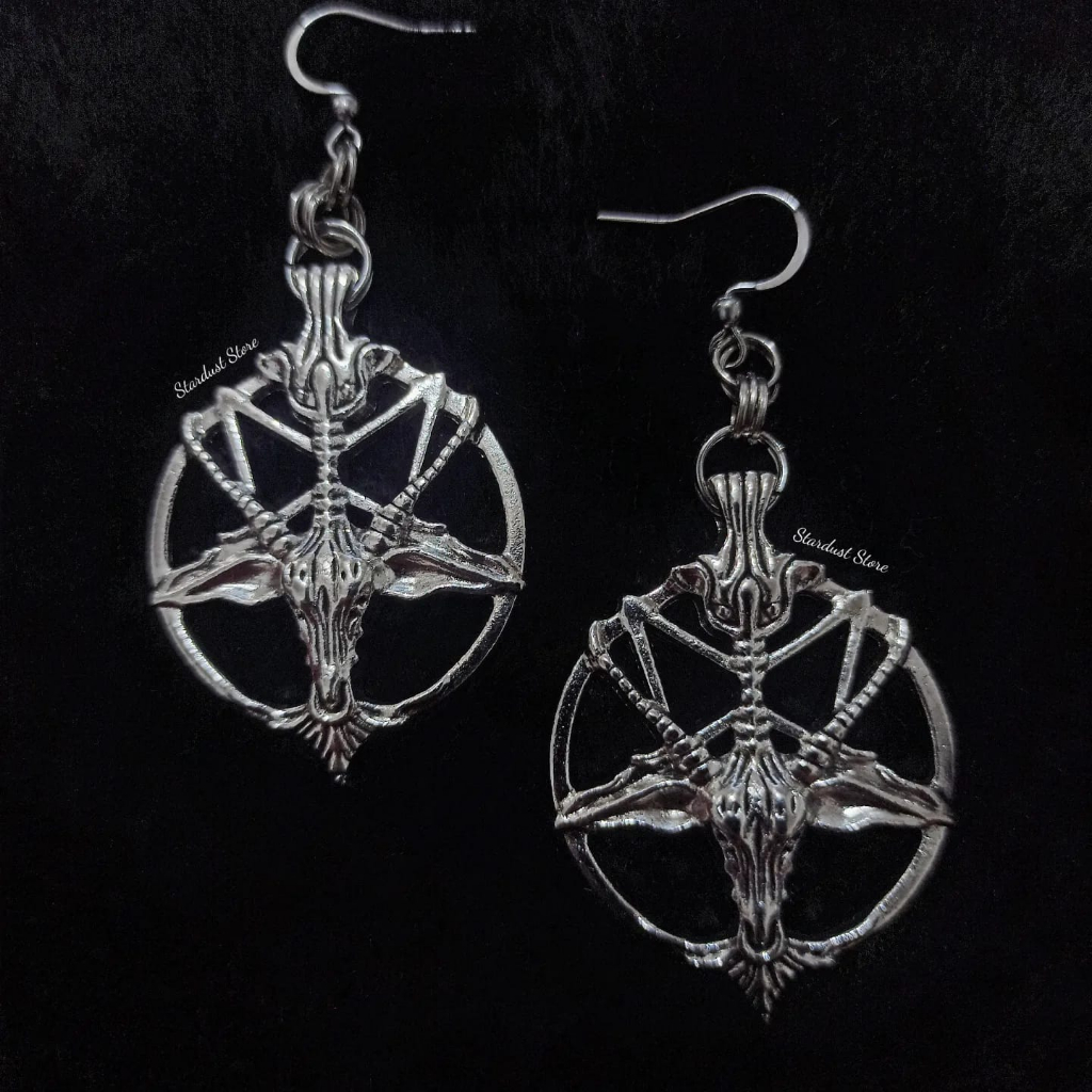 Brinco Pentagrama Goat Bode Baphomet Ganchos em Aço inoxidável Unissex Masculino Feminino dark gótico hipoalergênico